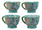 Ebros Colorful Vintage Victorian Style Floral Spring Blossoms Ceramic 14oz Mugs With Comfort Ridged Handle Set of 4 Coffee Tea Drink Cups (Dark Blue) - Ebros Gift