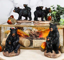 Ebros Western Rustic Black Mama Bear Playing W/ Baby Cub Set Of 4 Mini Figurines
