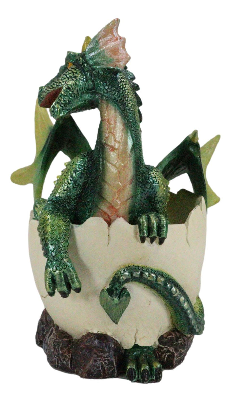 Whimsical Smiling Green Hatchling Baby Dragon Hatchling In Egg Shell Figurine