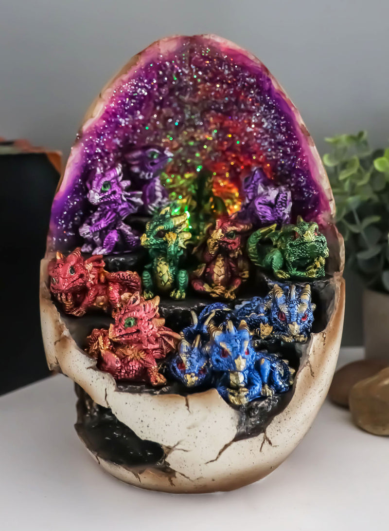 Ebros Geode Dragon Egg LED Light Display Stand with 12 Baby Dragons Figurine Set