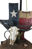 Country Western Wild West Cow Skull With Texas Lone Star State Flag Table Lamp