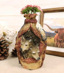 Rustic Southwestern Indian 2 Wolves Dreamcatcher Feathers Floral Vase Sculpture