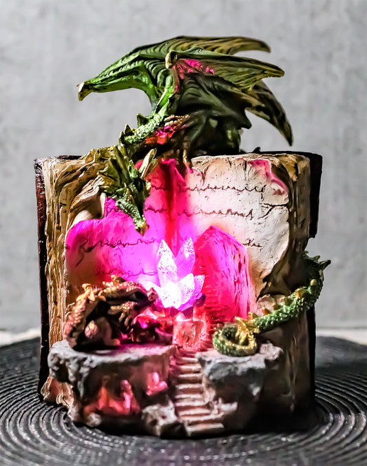 Ebros Green Dragon Wyrmling Perching On LED Crystals Book Of Spells Figurine