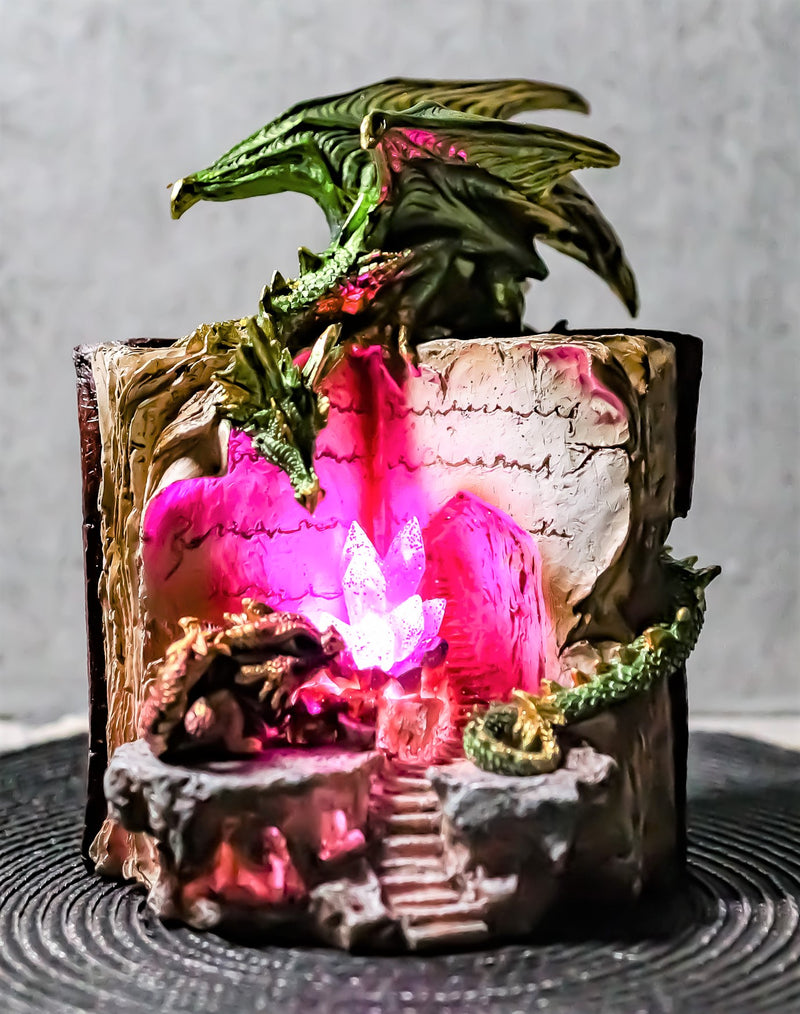 Ebros Green Dragon Wyrmling Perching On LED Crystals Book Of Spells Figurine