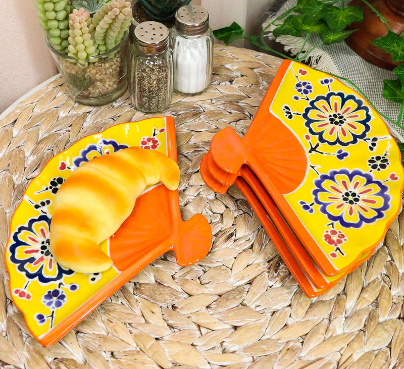 Ebros Set Of 4 Yellow Summer Flower Blooms Oriental Fan Shaped Appetizer Sushi Plates