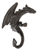 Pack Of 2 Cast Iron Rustic Fantasy Viking Dragon Wall Key Leash Coat Hook Decors