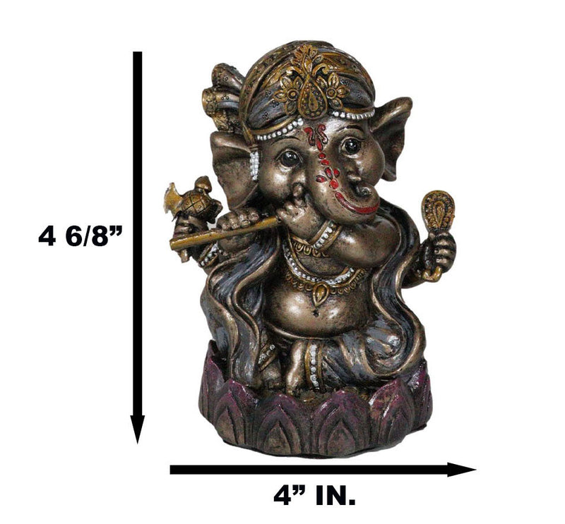 Hindu God Ganapati Baby Ganesha Playing Flute On Lotus Backflow Incense Burner