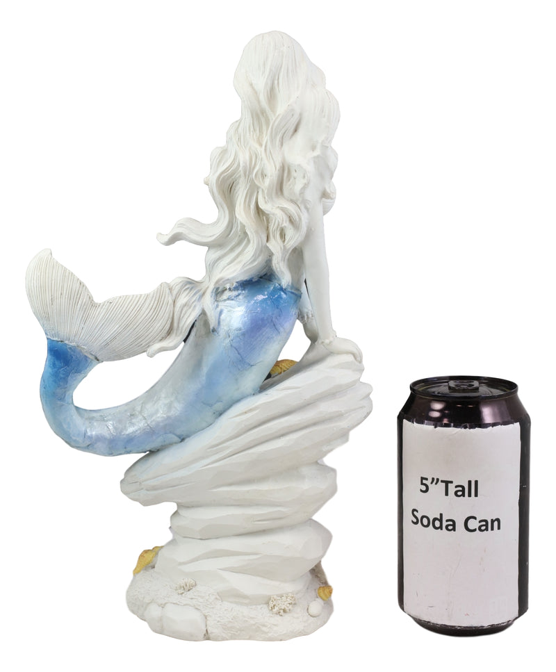 Ebros Capiz Blue Ombre Tail Mermaid Leaning On Rock By Sea Coral Reef Statue