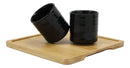 Ebros Midnight Black Contemporary Ceramic 20oz Tea Pot With 2 Cups And Bamboo Tray Set