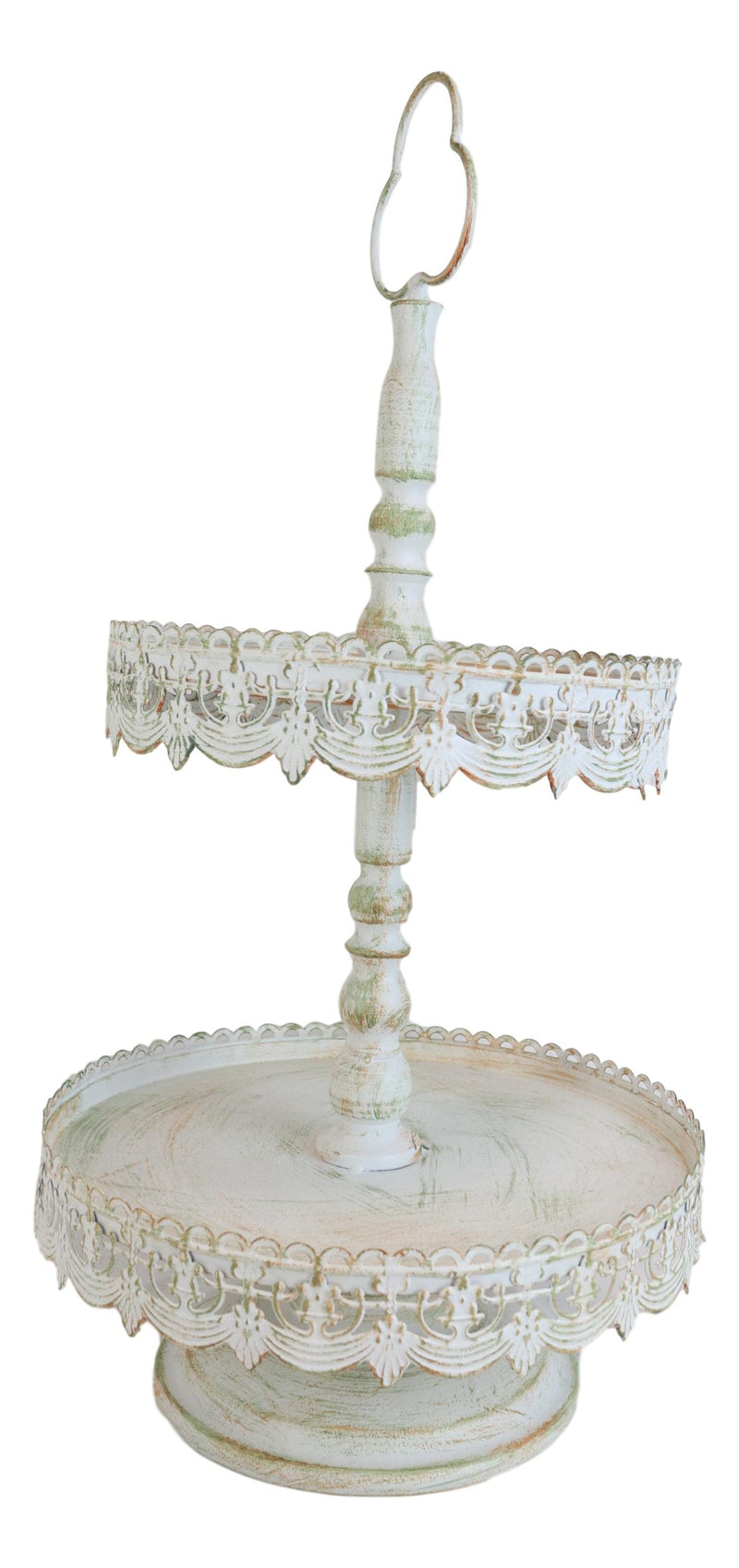 Rustic French Country 2 Tiered Dining Tabletop Metal Food Serving Platter Tray