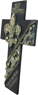 Ebros Rustic Fleur De Lis with Tuscan Scroll Art May God Bless Our Home Wall Cross 10" Tall