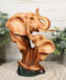 Safari Wildlife Elephant Father And Calf With Trunk Up Bust Faux Wood Figurine