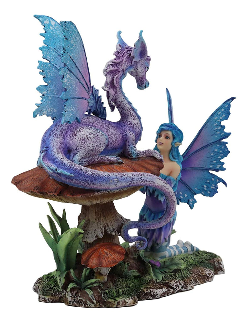 Ebros Amy Brown Companion Enchanted Elf Fairy FAE Damsel with Toadstool Dragon Statue 8.5" Tall Fantasy Mythical Faery Garden Magic Collectible Figurine Fairies Pixies Nymphs Decor