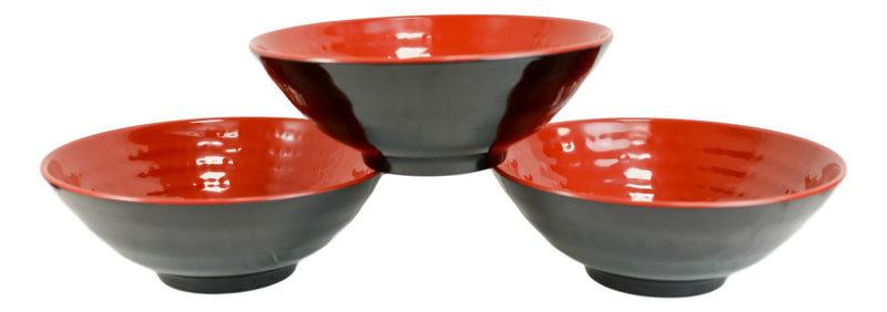 Set Of 4 Swirl Ridged Red Black Melamine 43oz Large Pasta Salad Mixing Soup Bowl