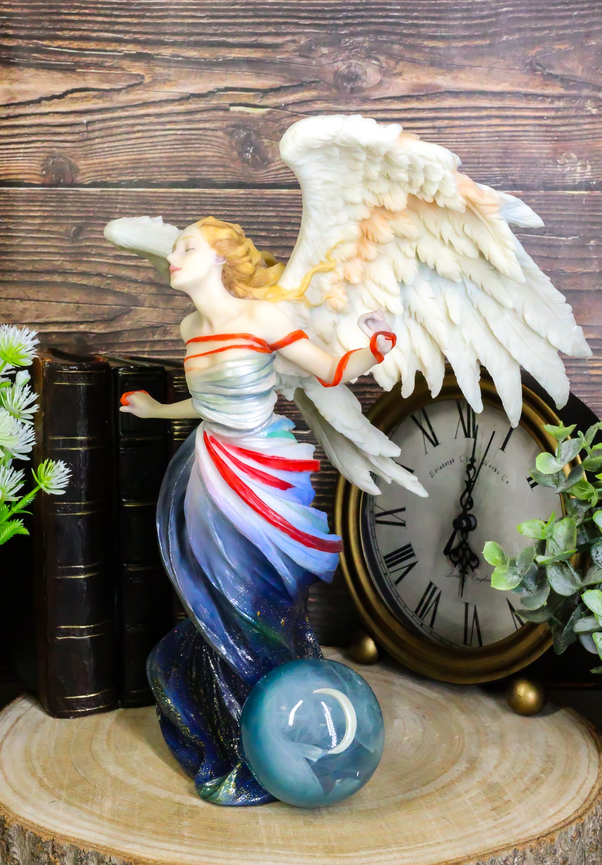 Ebros Written in the Wind Sheila Wolk Angel Statue 10.25"H Celestial Angel With Moon
