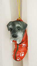 Ebros Teacup Schnauzer Puppy Dog In Red Pawprint Sock Christmas Tree Small Ornament