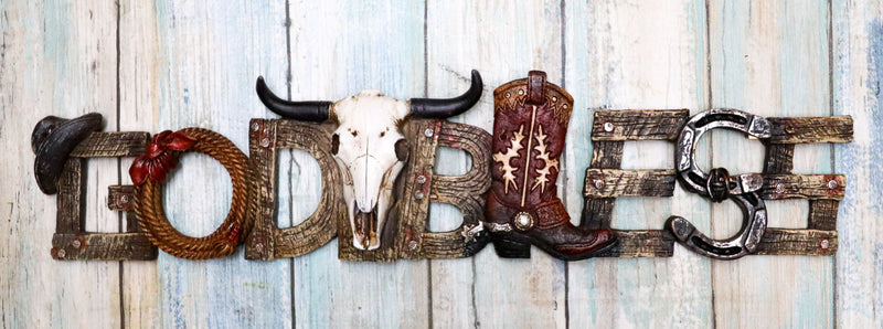 Rustic Western Cowboy Boot Hat Cow Skull Ropes God Bless Sign Wall Plaque Decor