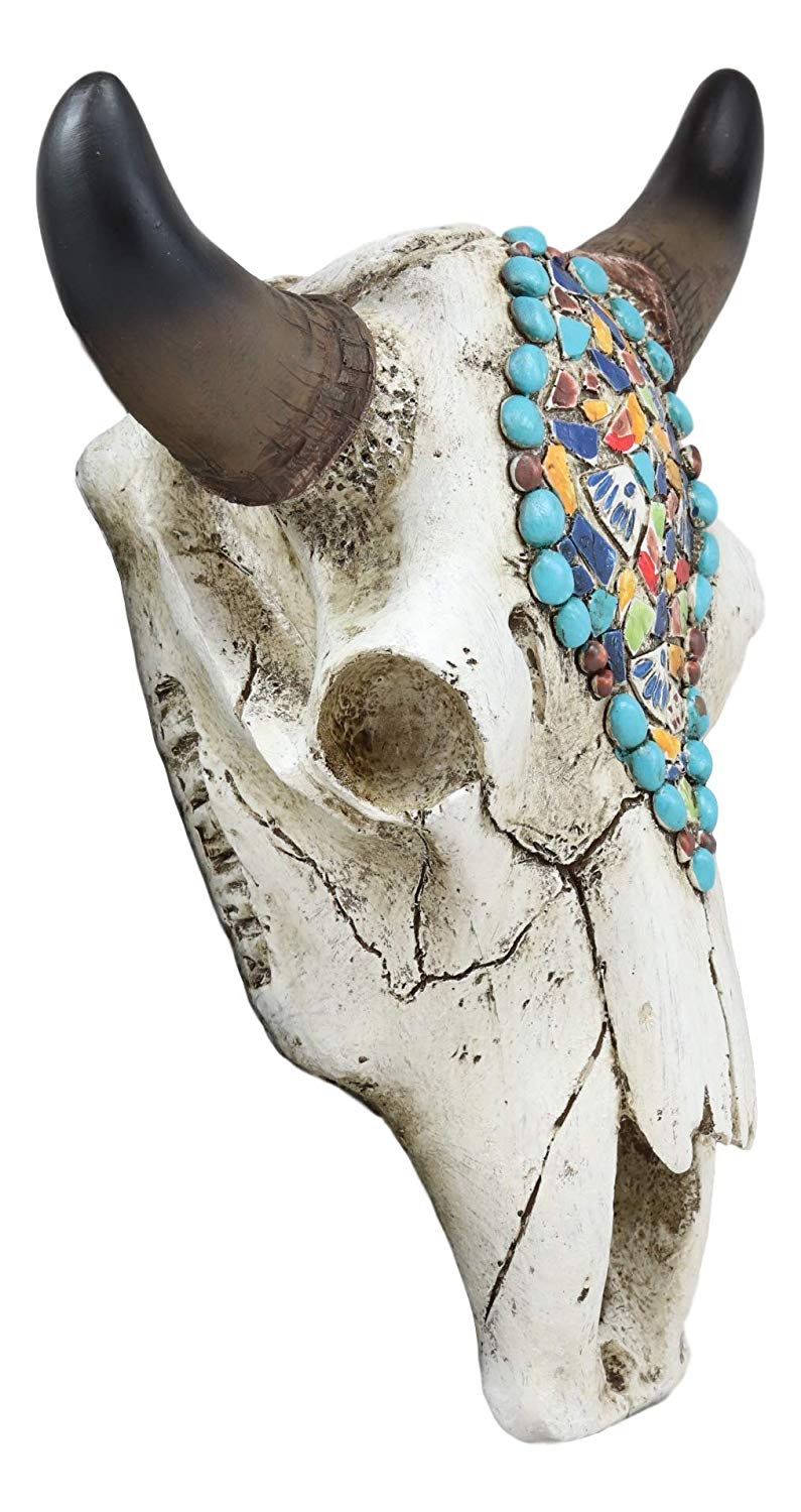 Ebros 9"L Western Southwest Steer Bull Cow Horned Skull Mural Mosaic Design Wall Decor
