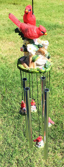 Ebros Red Crest Cardinal Birds Lovers Couple Wind Chime Patio Garden Decor 21" L