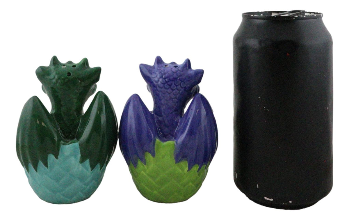 Green And Blue Dragon Hatchlings In Half Cracked Eggs Salt Pepper Shakers Set - Ebros Gift