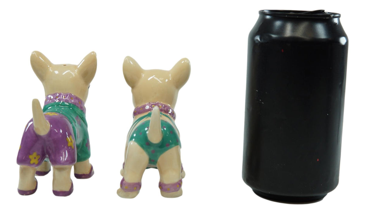 Ebros Beach Honeymoon Lovers Kissing Chihuahua Dogs Ceramic Salt Pepper Shakers Set - Ebros Gift