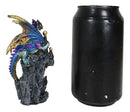 Iridescent Blue Wyrmling Dragon On Rocky Mountain Treasure Castle Top Figurine