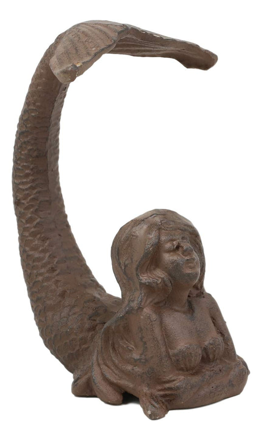 7.25"H Cast Iron Nautical Siren Mermaid With Tail Up Statue Ocean Goddess Decor - Ebros Gift