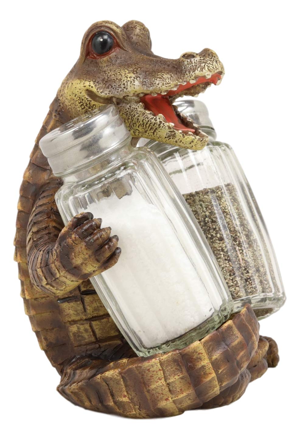 Gator Spice Crocodile Figurine Holder Hugging Glass Salt And Pepper Shakers Set - Ebros Gift