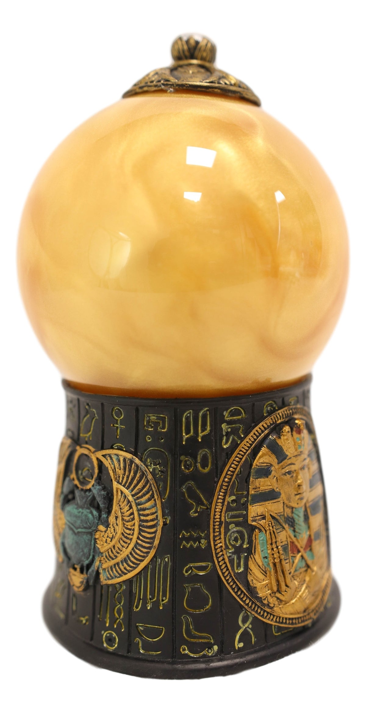 Pharaoh King Tut Ruler of Egypt Hieroglyphic Golden Sandstorm Gazing Ball Statue