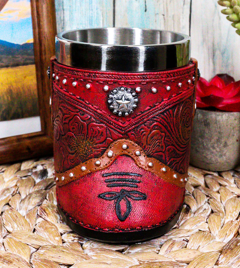 Rustic Western Cowgirl Boot W/ Lone Star Floral Faux Tooled Leather Coffee Mug