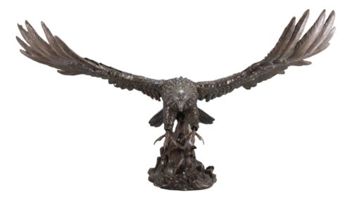 Ebros Faux Bronze Large Swooping Eagle with Talons Out Catching Prey Statue 19" Wide Bald Eagle Decor Figurine Patriotic Wildlife Nature Sculpture - Ebros Gift