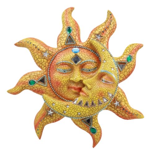 Ebros Orange Mosaic Face Sun with Yellow Mosaic Moon, 13"H Wall Plaque Decor - Ebros Gift