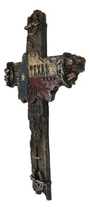 Rustic Western Lone Star Texas State Flag Wall Cross With Driftwood Finish Look