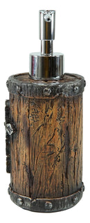 Rustic Western Scroll Filigree Silver Cross Faux Wood Liquid Soap Pump Dispenser