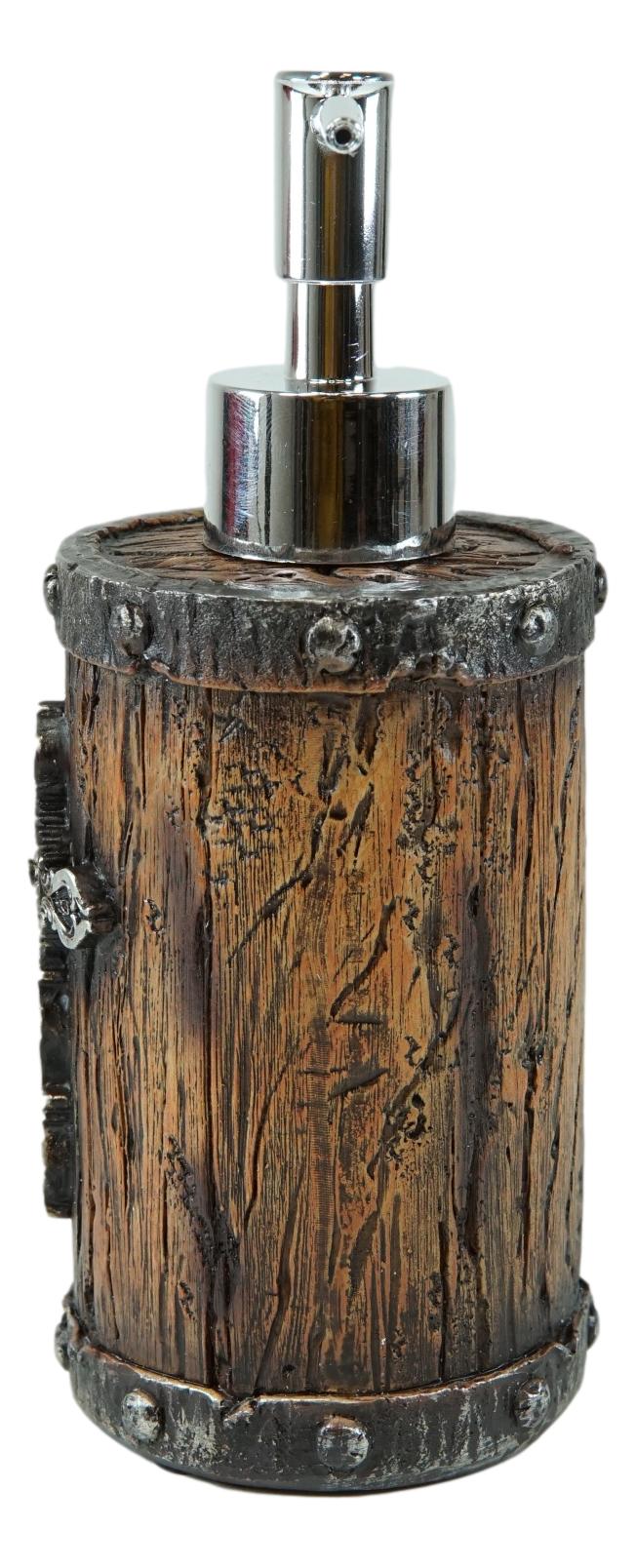 Rustic Western Scroll Filigree Silver Cross Faux Wood Liquid Soap Pump Dispenser