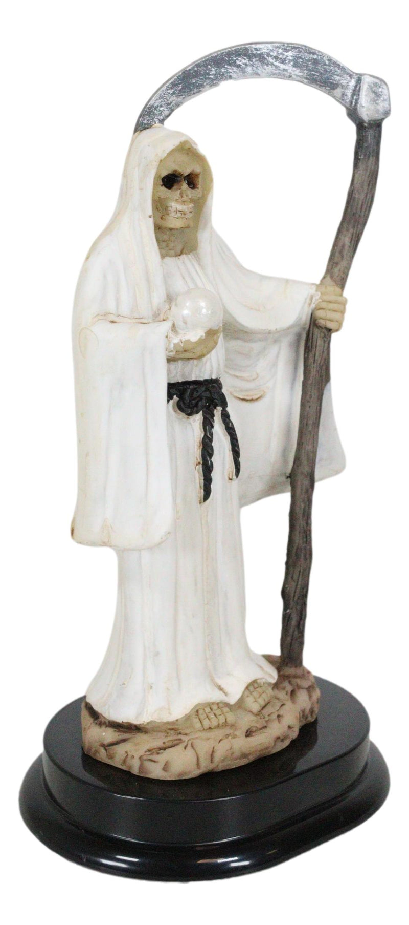 White Santa Muerte With Scythe Figurine 5.5" Tall Bone Mother Angel Of Purity