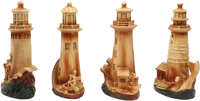 Ebros 3.5"Tall Marine Scenic Lighthouse By The Ocean Set Of 4 Miniature Figurine - Ebros Gift