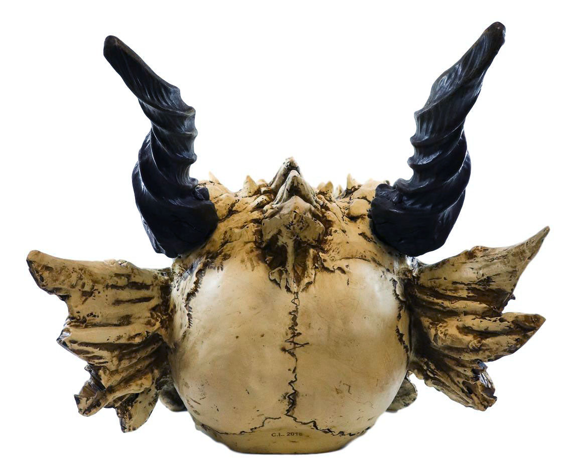 Large 27" Long Dragon Fossil Skull With Horns Mighty Grendel Resin Home Decor Figurine