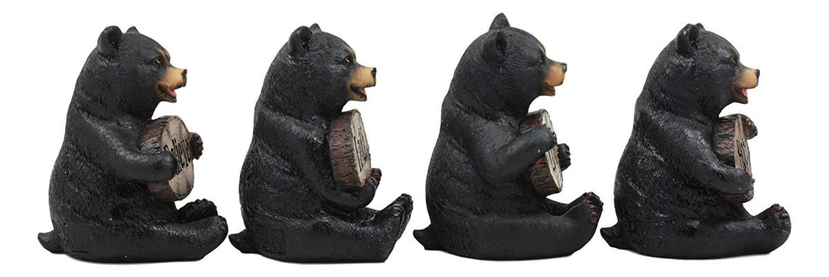 Ebros Set of 4 Inspirational Bears Statues Whimsical Cute Black Bear Holding Love Believe Faith and Hope Sign Plaque Small Figurines Western Decor Rustic Nature Lovers - Ebros Gift
