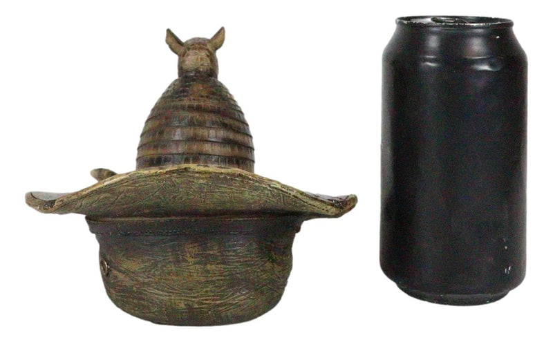 Western Rustic Texas Wild Armadillo Sitting in Cowboy Hat Decorative Figurine