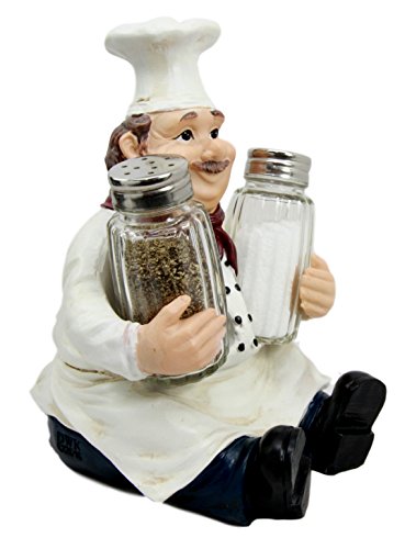 Ebros French Bistro Chef Jean Seasons and Spice Salt Pepper Shaker Holder Set - Ebros Gift