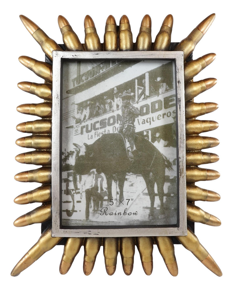 Rustic Western Cowboy Golden Gun Bullet Shells Casings 5"X7" Photo Picture Frame