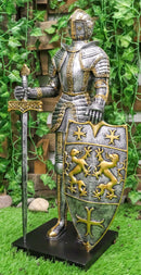 Ebros 21"H Large Medieval Suit Of Armor Knight With Sword And Heraldry Shield Statue - Ebros Gift