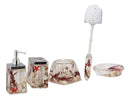 Nautical Red Coastal Reefs Sea Shells Accessories Bathroom Vanity Gift Set 5Pc