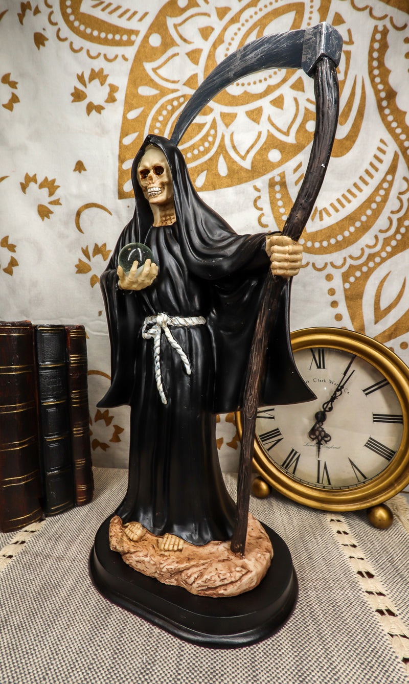 Ebros 12.75" Tall Holy Santa Muerte Holding Scythe in Black Tunic Robe Statue - Ebros Gift