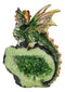 Metallic Green Iridescent Wyrmling Dragon On Faux Geode Crystal Rock Figurine