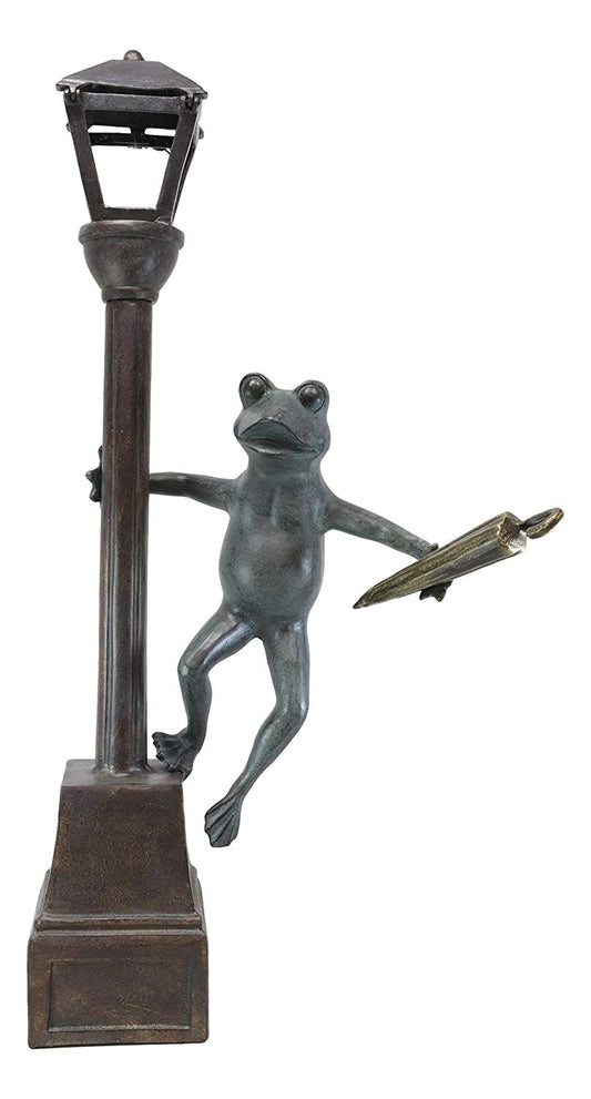 40"H Aluminum Whimsical Frog Dancing By Street Light Post Garden Lantern Statue - Ebros Gift
