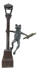 40"H Aluminum Whimsical Frog Dancing By Street Light Post Garden Lantern Statue