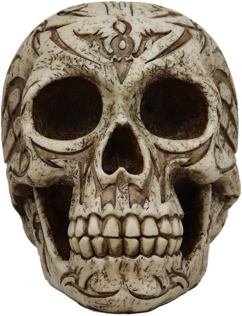 Ebros Gothic Samoan Lace Tribal Tattoo Lovers Symbols Skull Figurine 8"L Skeleton Head - Ebros Gift