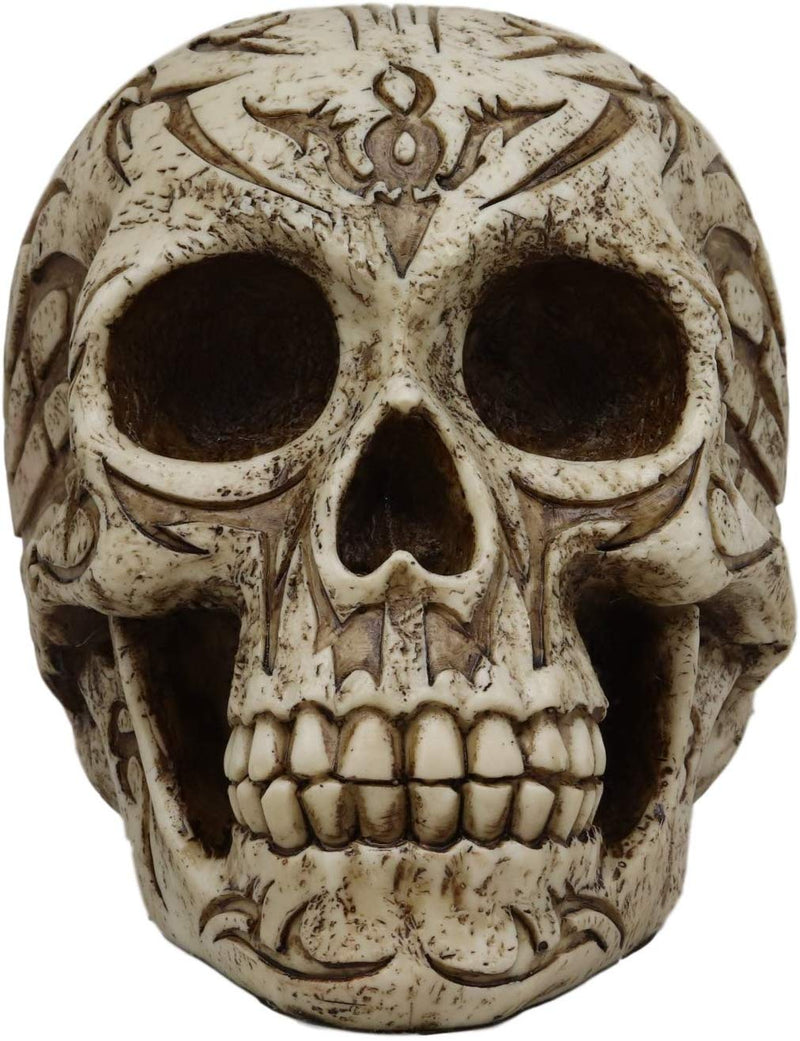 Ebros Gothic Samoan Lace Tribal Tattoo Lovers Symbols Skull Figurine 8"L Skeleton Head